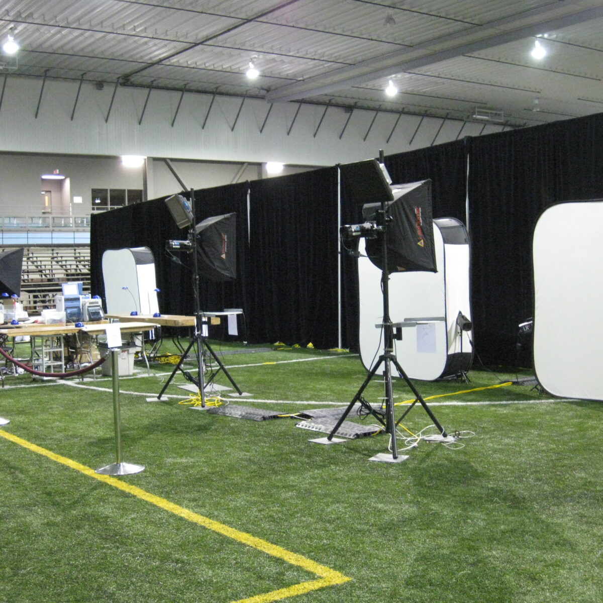 studios set up for a sports portrait meaa event. with all star legends