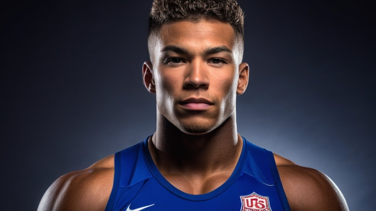 Photo Individual athlete portrait, strong confident pose, studio sports lighting