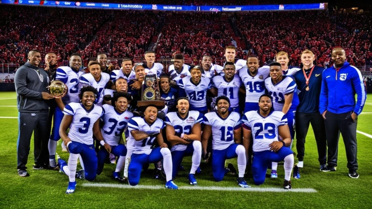 Photo End-of-season sports portraits, trophy celebration, team unity